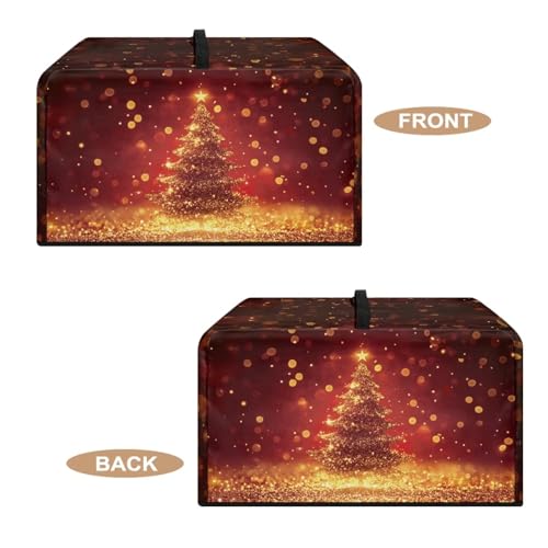 Image of Christmas Decor Microwave Oven Cover Washable Fabric Convection Toaster Oven Dust Cover Kitchen Appliance Protector, S, 18.25 x 14.5 x 11 Inches, Christmas Tree Gold Red