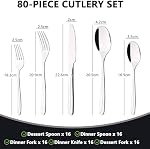 Gloreen 80 Pieces Stainless Steel Cutlery, Silver Flatware Set Service for 16