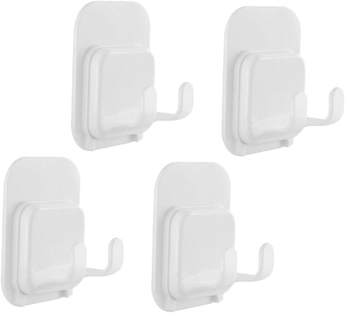 OSALADI 4pcs Paste Hook Razor Power Plug Hook Holder Adhesive Power Plug Socket Holder Hanger Shower Shaver Holder Counter Utility Hooks Bathroom Stand Tool Holder Wall Mount Abs White