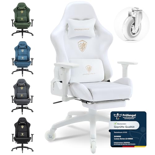 Dowinx Gaming Stuhl, Atmungsaktiver und Ergonomischer Bürostuhl aus Mikrofaser-Velours, Weiches Sitzgefühl wie Pelz, Verstellbarer Schreibtischstuhl mit Fußstütze, Weiß Dowinx Gaming Stuhl, Atmungsaktiver und Ergonomischer Bürostuhl aus Mikrofaser-Velours, Weiches Sitzgefühl wie Pelz, Verstellbarer Schreibtischstuhl mit Fußstütze, Weiß