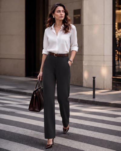 G4Free Dress Pants Women Elastic Waist Comfy Slacks,Black,L,Regular - image 3