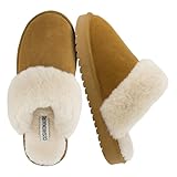CUSHIONAIRE Hush Cozy Womens Slippers With Faux Fur Lining - Slip On Comfortable Mule House Slippers For Women Indoor And Outdoor, Chestnut 8W