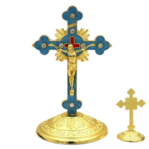 Tuwlopyu スタンディング・クロス・デコレーション,宗教的な置物と教会の装飾 | イエス・キリストの立っている十字架,ベッドサイド、デスク、デスクトップ、バスルーム、ナイトスタンド、シェルフ、マントル、暖炉、階段、アパート、ホリデー用