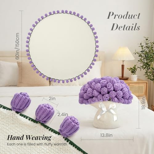 Image of Flower Bouquet Blanket, Gifts for Mom Daughter Grandkids Her Wife Girlfriend, Completed Crochet Flower Blanket,Soft Knitted Throw Blankets,Housewarming Gifts for Birthday Anniversary (Purple Roses)