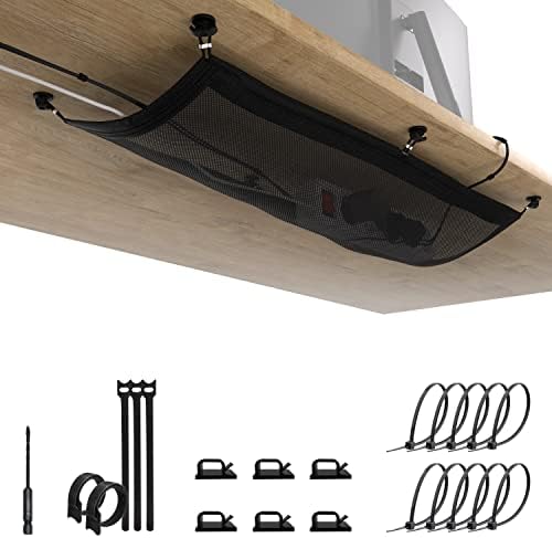Kabelnetz Schreibtisch – Flexibles Schreibtisch Kabelmanagement Netz | 10 kg Tragkraft · Kabel Organizer für den Schreibtisch · Kabel jederzeit zugänglich · Flexibler Kabelhalter u