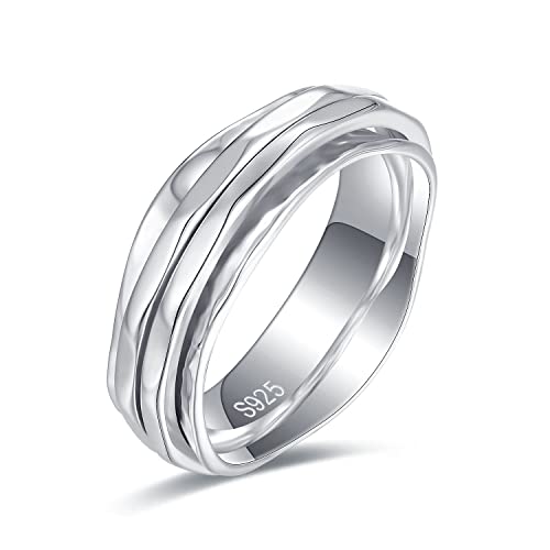 925 Sterling Silver Anxiety Ring with Beads Fidget Spinning Rings for Women Worry Beads Rings