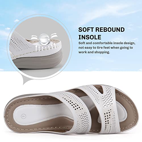 Starmerx Womens Slide Sandals Comfort Wedge Open Toe Platform Sandals Slip On Cushion Slippers Shoes (6,White) #TOP4