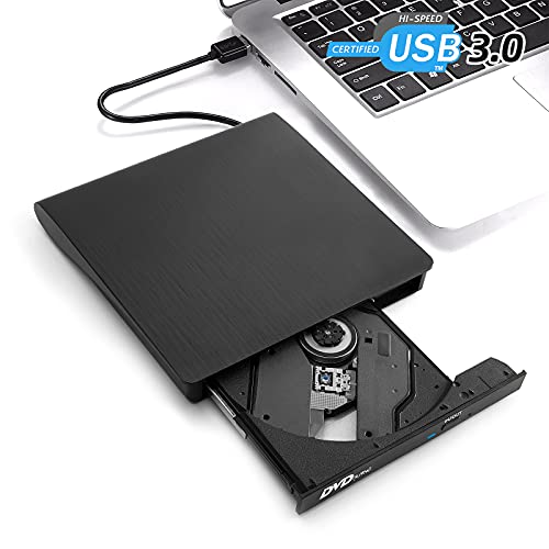 External DVD CD Drive, USB 3.0 External DVD CD ROM Burner, Portable DVD Player with Type C Cord, CD RW Optical Drive, Compatible with Laptop Desktop PC Windows Linux OS Apple Mac (Black)