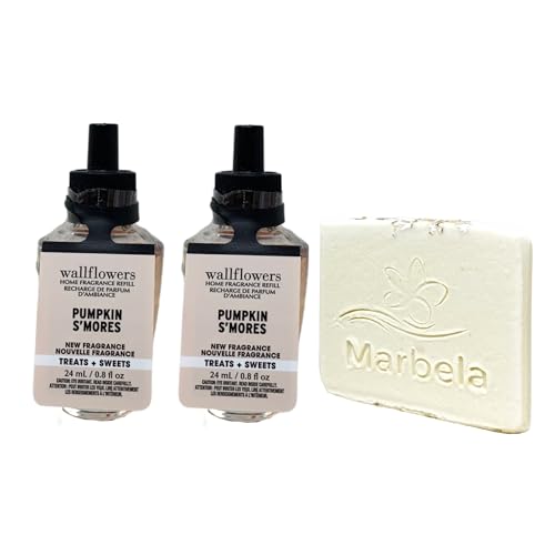 Bath & Body Works Pumpkin S'Mores 2 Pack Wallflowers Home Fragrance Refill Set with a Natural Oats Sample Soap