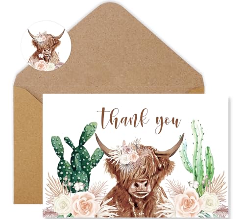 Cartes de remerciement haut de gamme aquarelle fleurs et vache Whaline