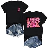 Potia Breast Cancer Shirts for Women Breast Cancer Awareness T-Shirt in October We Wear Pink Print Tops