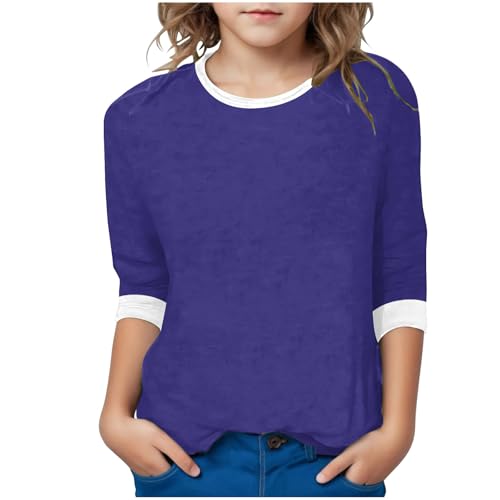 Boys Girls Tops 3/4 Sleeve Shirts Round Neck Loose Casual Tshirts Color Block Summer Tees2