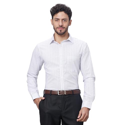 Image of Raymond Men's Slim Fit Pure Cotton Full Sleeve Semi Cutaway Collar Structure Pattern Light Blue Formal Shirt