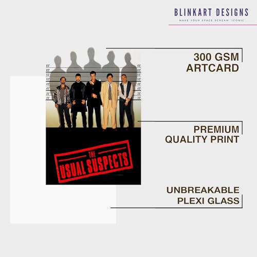 Image of BLINKART The Usual Suspects (1995) Movie Poster Frame 12x18 Inch | Premium 300 GSM Paper Wall Print | Mid Century Vintage Film Artwork for Home, Bedroom, Living Room, Office | Framed Photo Decor