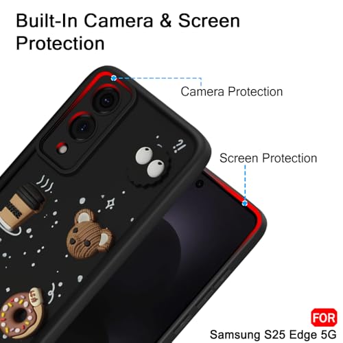 Image of TheGiftKart Back Cover Case for Samsung Galaxy S25 Edge 5G | Cute Fun Cartoon 3D Bear Coffee Case | Full Camera Protection | ShockProof Back Cover Case for Samsung Galaxy S25 Edge 5G (Silicone, Black)