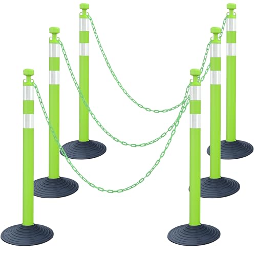 Image of OrangeStar 6 Pack Traffic Delineator Posts, 40 inch Crowd Control Stanchions