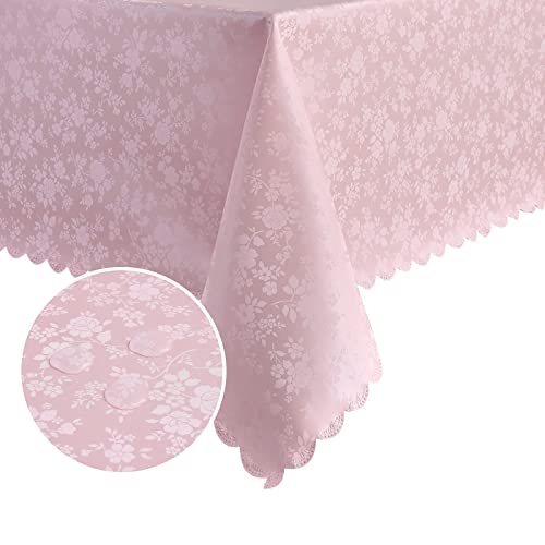 Image of Romanstile Waterproof Vinyl Tablecloth Rectangle, 60 x 144 Inch, Rose Pink