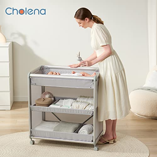 Baby Changing Table With Wheels, Portable Diaper Changing Tables Soft Changing Table Topper, Newborn & Infant Changing Station (Light Grey) #TOP5