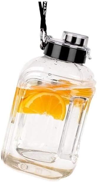 Square large capacity plastic water cup Outdoor sports fitness camping 2000ML big water bottles(Color:Transparent,Size:3.78L)