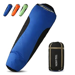 TEKAMON Schlafsack Winter Outdoor, Camping und Trekking, Mumieschlafsack für 3-4 Jahreszeiten, 400g/㎡ Winterschlafsack, Kleines Packmaß & Ultraleicht Schlafsack,für Erwachsene grün 220 * 85 * 55cm