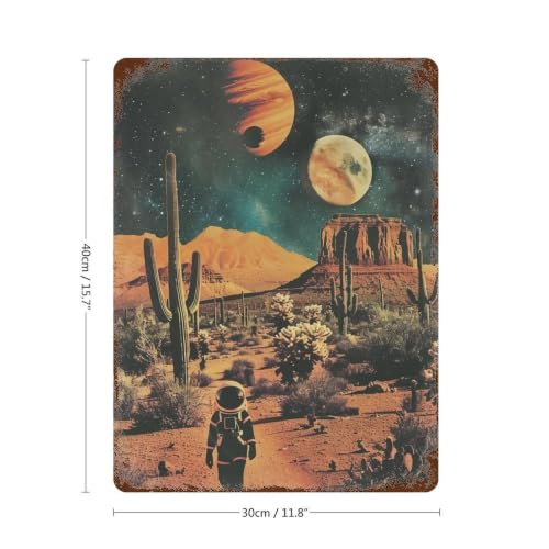 Cartel de metal vintage de gato vaquero espacial en hierro resistente para decoración de pared 2