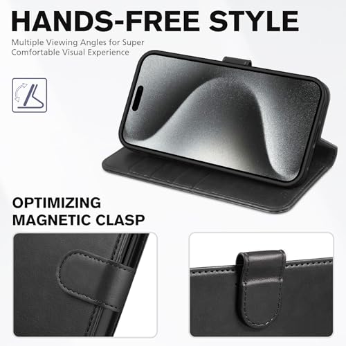 TUCCH Case Wallet for iPhone 15 Pro, RFID Blocking [4 Card Holder] Kickstand [Shockproof TPU Inner Shell] PU Leather Magnetic Protective Flip Cover 6.1" 2023, Black by TUCCH - Image 4