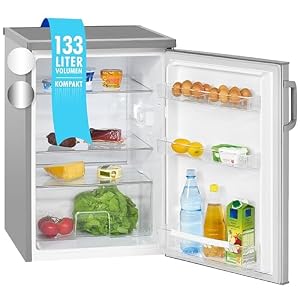 Bomann® Kühlschrank ohne Gefrierfach | Energieklasse D | 85cm | leise 39dB | 3 Ablagen | Türanschlag wechselbar | 133L | Kühlschrank klein mit Gemüsefach | Standardkühlschrank | VS 2195.1 inox