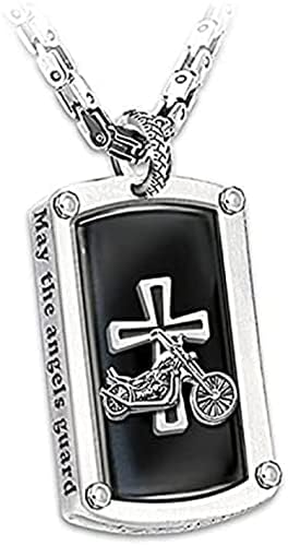 Zimfen Biker's Blessing Engraved Pendant Necklace,Stainless Steel Dog Tags Prayer Cross Necklaces,Cross Pendant Neck Chain Jewelry Gift (1 Pcs)