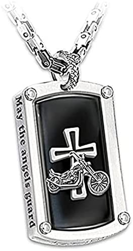 Zimfen Biker's Blessing Engraved Pendant Necklace,Stainless Steel Dog Tags Prayer Cross Necklaces,Cross Pendant Neck Chain Jewelry Gift (1 Pcs) #TOP2