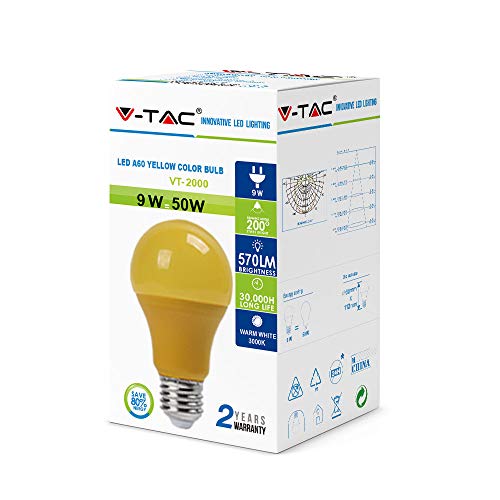 V-TAC Lampadina LED E27 9W A60 Colore Giallo