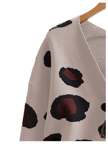 Image of WDIRARA Women's Leopard Tiger Print Cardigan V Neck Long Sleeve Color Block Button Down Sweater Outwear
