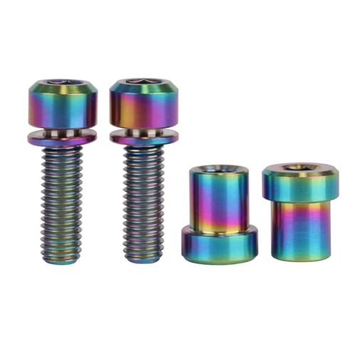 Image of Titanium Bolt M5x16 18 20mm with Washer Steerer Clamp Nut for Bicycle Stem Front Forking Lock Pack of 2 (Rainbow, M5x16mm)