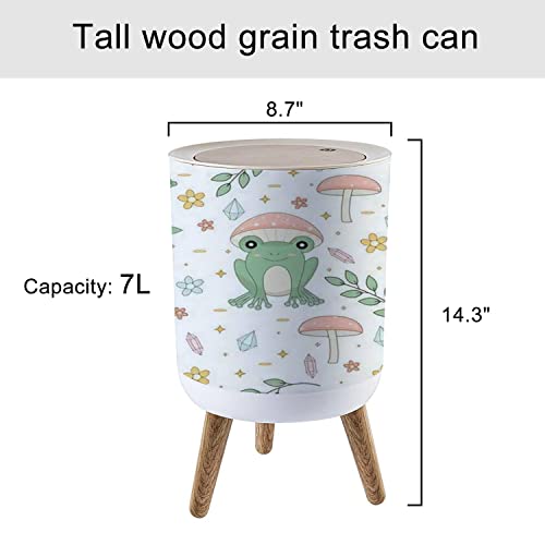 Image of KCDCYCZEAL Small Trash Can with Lid Cottagecore Frog and Mushrooms Seamless Round Recycle Bin Press Top Dog Proof Wastebasket for Kitchen Bathroom Bedroom Office 7L /1.8 Gallon