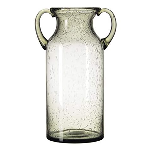 JSY-UP Large Clear Glass Vase with Double Ear and Decorative Handmade Filler Bubbles, (Blue, Purple, Grey, Green) Colorful Flower Vases for Decor(Grey-Large) Cover