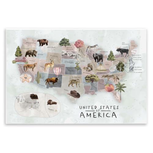 'United States Map Animal Illustrations'| Wall Plaque Art