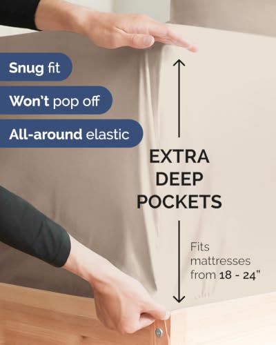 Image of 2 Pack Extra Deep Twin Fitted Sheets with Extra Deep Pockets - Wheat | Hotel Luxury Bottom Fitted Sheets Only, Soft, Fade & Wrinkle Free, Breathable & Comfy, All Around Elastic Fitted Sheets