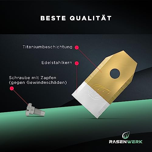 RASENWERK® - Hochwertige Ersatzmesser für Mähroboter - Kompatibel mit Husqvarna, Gardena, Yard Force mit innovativen Schrauben - Universal Ersatzklingen – Rasenroboter Messer Messerset – 30 Stk.