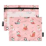 Fustylead Husky Pug Sheepdog Jack Russell Terrier Beagle Labrador de style dessin animé Lot de 2 trousses à crayons pour classeur à 3 anneaux, grande capacité avec fenêtre transparente pour l'école