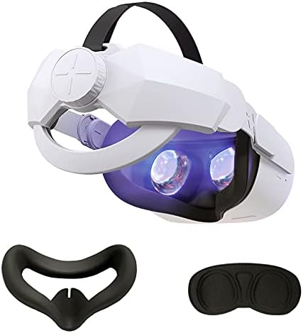 DESTEK Elite Strap Compatible for Oculus Quest 2, Adjust Head Strap with Silicone Face Cover, Lens Cover Replacement Accessories for Oculus, Comfort Support Using VR – 3 in 1