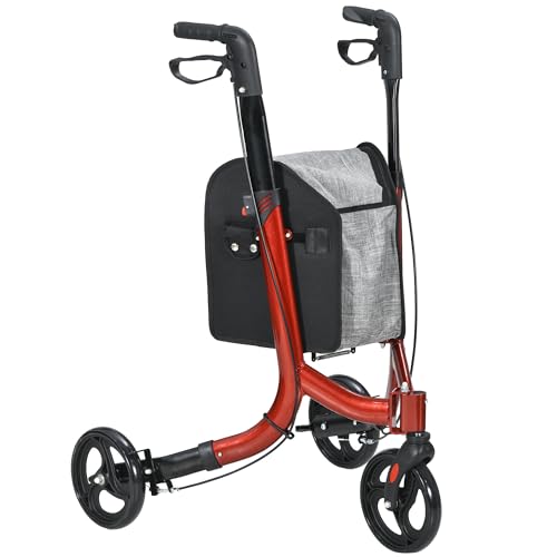 HOMCOM Deambulatore Regolabile 3 Ruote Rosso