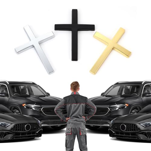Image of 2 PCS Cross Metal Car Sticker, 3D Car Stickers and Decals for Christian /Jesus Self Adhesive Scratch Metal Cross Emblem,Suitable for Cars Body Fender Tail (Black)