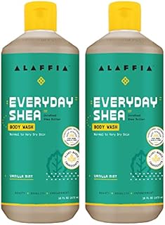Alaffia Everyday Shea Body Wash, Naturally Helps Moisturize and Cleanse Without Stripping Natural Oils with Fair Trade Shea Butter, Neem, and Coconut Oil, Vanilla Mint, 2 Pack - 16 Fl Oz Ea