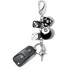 8 Ball Dice Car Keychain, y2k Pool Black Ball Star Key Chain, Lucky Fortunate Charms Keyring Decor for Bag, Purse, Automotive Keys, Handbags