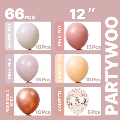 Image of PartyWoo Dusty Pink Balloons 66pcs 12 Inch Blush Rose Pink Metallic Rose Gold Nude Boho White Sand Confetti Balloons for Baby Shower Birthday Gender Reveal Wedding Anniversary Party Decorations