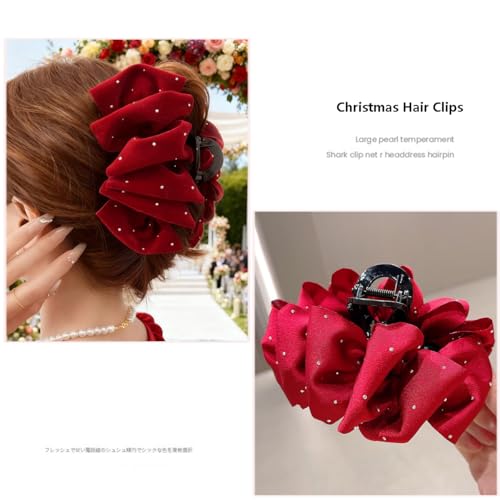 Pinza para cabello roja con diseño de Navidad y pedrería miniatura 4