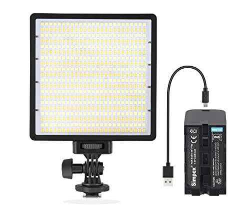 Image of Simpex Camera LED 500 Bi Pocket Size with li-on NP F 770 Battery with Micro USB Charging, Dimmable 3200k - 5600k, Compatible with Tripods, Monopods, Camera Stand, Table top tripods etc.