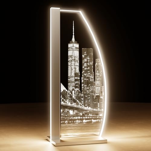 Luverre Tischlampe | LED-Leuchte | Glas-Leuchte mit Gravur für Nachttisch, Kommode, Wohnzimmer | Stadt, Metropole (New York, Segel | silber)