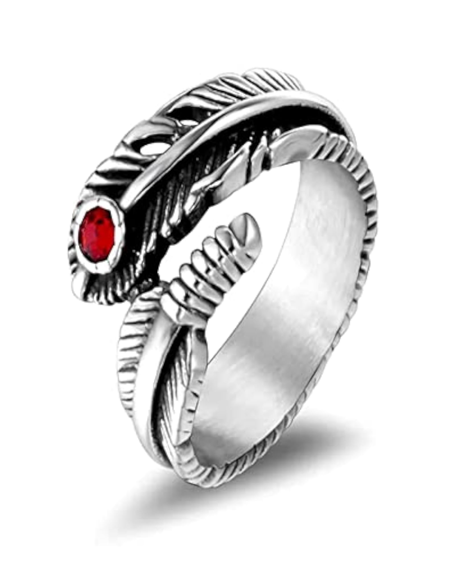 Luxury Ruby Feather Retro Carving Adjustable Ring