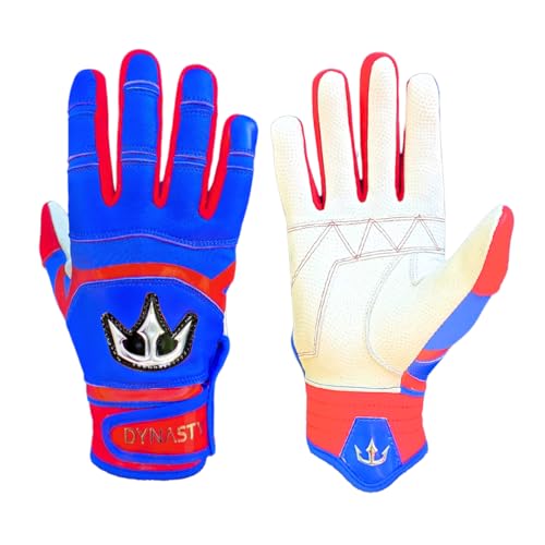 DYNASTY BASEBALL Lightning Series Batting Gloves - Premium Goat Skin Leather, Youth & Adult Sizes (Royal Blue/Red, X-Large)