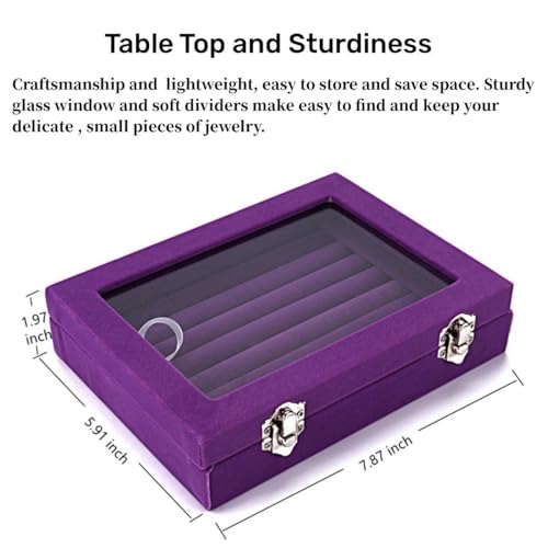 Gymrichy GR-SLOT-PURPLE Velvet Glass Jewelry Ring Display Stand Storage Box Ring Earrings Jewelry Box Ring Holder Case thumb #1